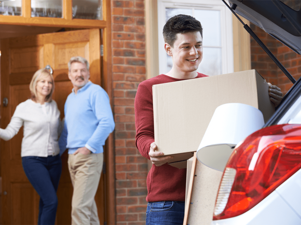 Young Man Box in Car Parents at the Door